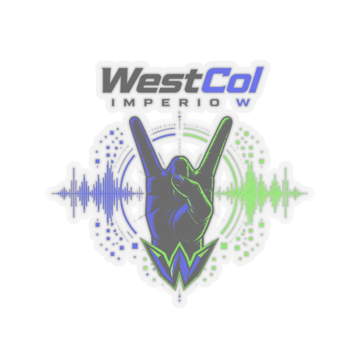 WestCol " hand gesture at the center, reminiscent of the " Sticker