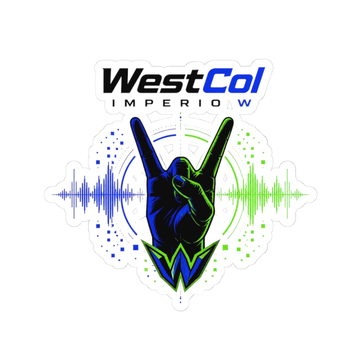 WestCol " hand gesture at the center, reminiscent of the " Sticker - alternate angle 1, merchandise